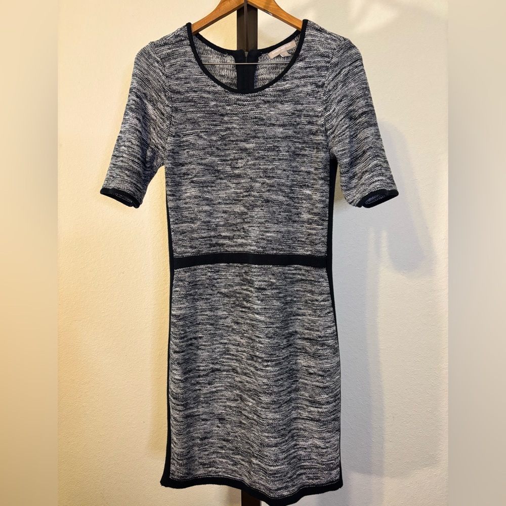 Banana Republic Black and White Knit Sheath Dress Short Sleeve Black Trim Cotton